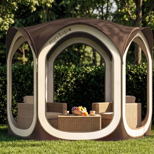 Screen Pop Up House Room Tent, Canopy Sun Shade Shelter for Patio, Backyard, Deck & Outdoor Activities, Portable Gazebo, Not Waterproof, 10'x10', Brown - color: Brown, size: 10x10 FT