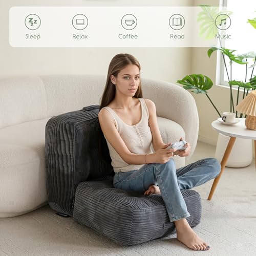 HIGOGOGO 8" Extra Thick Floor Pillow Cushion for Adults, Meditation Cushion Pillow, Large Square Floor Sitting, Tufted Corduroy Cover, for Tatami Living Room or Yoga, 22x22 Inch, Dark Grey - color: Square Dark Grey, size: 8" Thick(Pack of 1)