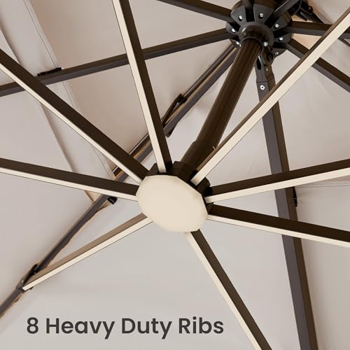 9x12 FT Cantilever Patio Umbrella with Led Lights Double Top Outdoor Rectangular Large Heavy Duty Aluminum Offset Umbrellas with 7 Level Tilt 360-degree Rotation for Pool Garden Deck, Beige - color: Beige, size: 9' X 12'-with Light