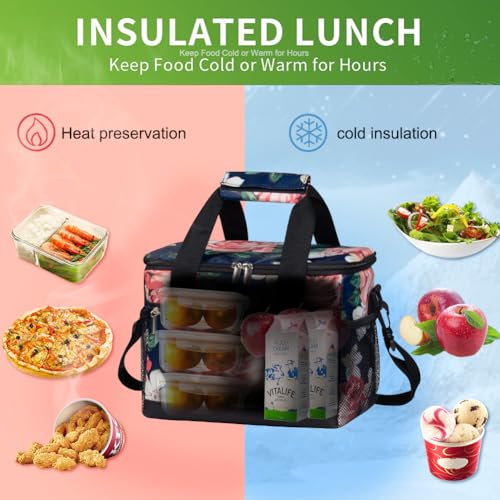 iknoe Insulated Lunch Bag, Foldable 8.5L Cooler Bag for Men & Women, Leakproof Thermal Design, Great for Office, Picnic, Travel, Lunch Box,Flower - color: Flower, size: Medium