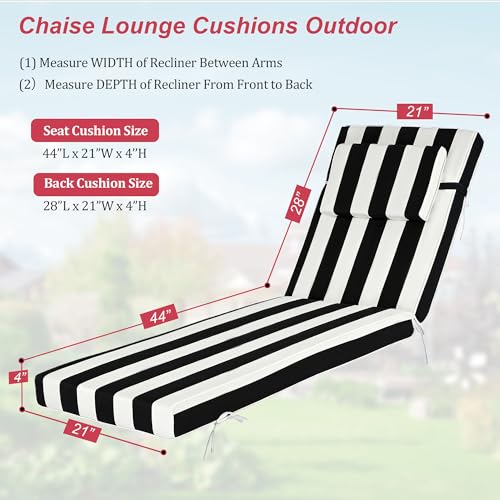 Chaise Lounge Cushions Outdoor 72x21x4 Inch, Patio Lounger Chair Cushion with Removable Cover, Fade Resistant Replacement Pad for Outdoor Furniture (Black and White Stripes, 72x21x4 inch) - color: Black and White Stripes