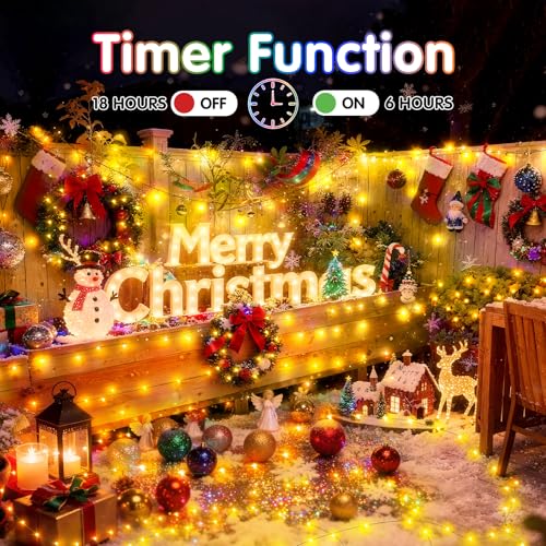 KNONEW 203FT Outdoor Christmas Fairy Lights Plug in,600 LED String Lights Outdoor Waterproof 8 Modes Memory Times for Wedding Bedroom Walls Garden Trees Decoration(Warm White) - color: Warm White, size: 203FT 600 LED Green Wire
