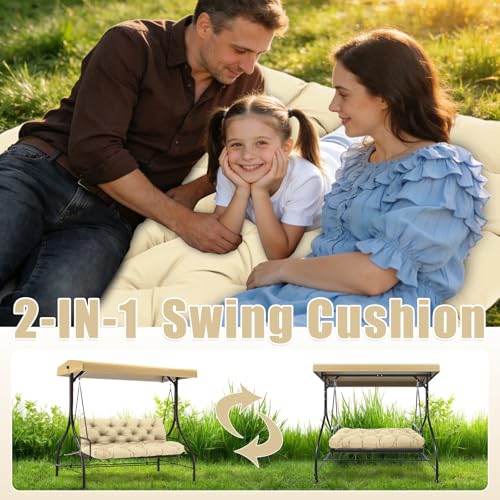 Porch Swing Cushions 2 Seater Thick 5in Outdoor Swing Cushions 40x40 inch Waterproof Porch Swing Cushion Replacement Patio Swing Cushions for Outdoor Furniture Bench (Khaki-40x40 inch) - color: Khaki, size: 40x40x5inch