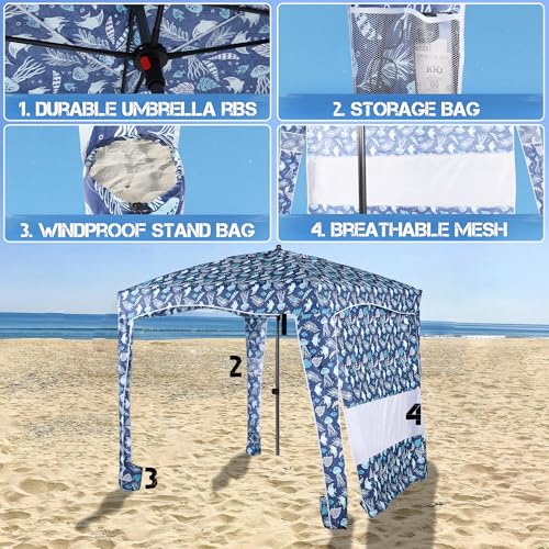 UPWELL Beach Tent Easy Set Up Canopy Sun Shelter Shade with UPF 50+UV Protection Portable Beach Umbrella Outdoor Sunwall with Sand Pockets for Fishing Backyard Camping (Blue Stripe) - color: Cottage