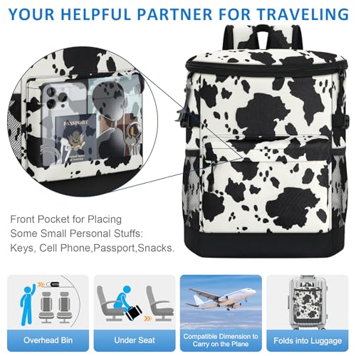 Tenot Cooler Backpack 33/40 Cans Backpack Coolers Insulated Leak Proof Soft Beach Cooler Bag for Men Women Ice Chest Backpack Camping Hiking Picnic Travel Cooler Lunch Backpack - color: Cow Print, size: 33 Cans