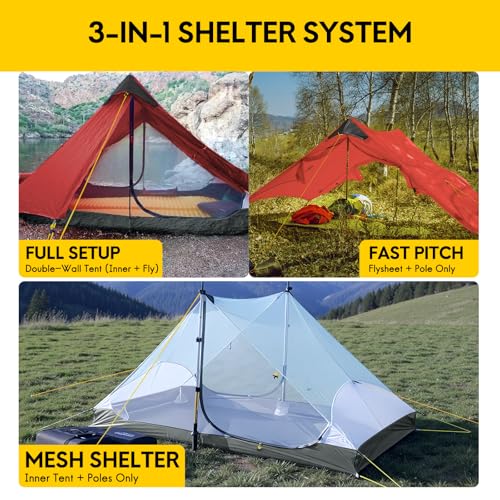LANSHAN Ultralight Tent 3-Season Backpacking Tent for 1-Person or 2-Person Camping, Trekking, Kayaking, Climbing, Hiking - color: 2-person, red