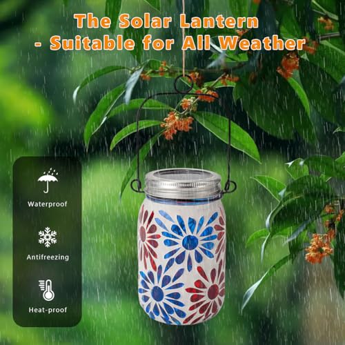 Starsoul 4 Pack Solar Lanterns Outdoor Waterproof, Mosaic Flowers Glass Solar Hanging Outdoor Lights, Decorative Solar Lantern for Outside Pathway Patio Porch Yard Decor - color: Flowers-4PC