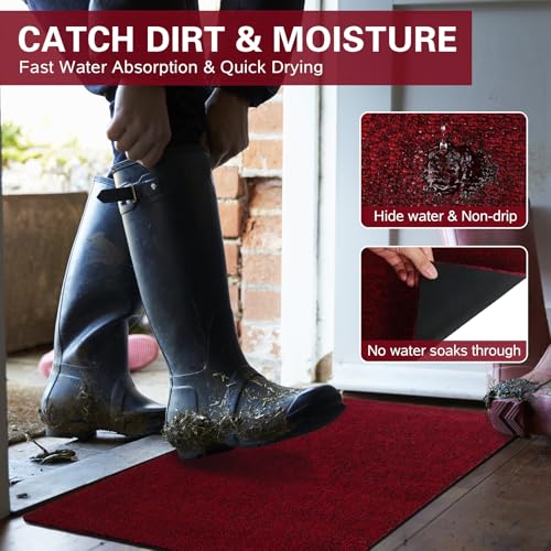 Thin Indoor Doormat Entryway Mats Front Porch Doormats,Non-Slip Dirt-Resistant Entrance Mat,36'' x 24'' Absorbent Door Mats for Any Door, Entryway,Kitchen,Patio,Home - color: Red, size: 2' x 3' (Rectangular)