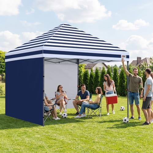 ABCCANOPY Easy Pop up Canopy Tent with 2 Sidewalls for Outdoor Sun Blocking or Rain Protection,10x10, Navy Blue Stripes - color: Navy Blue Stripes, size: 10x10