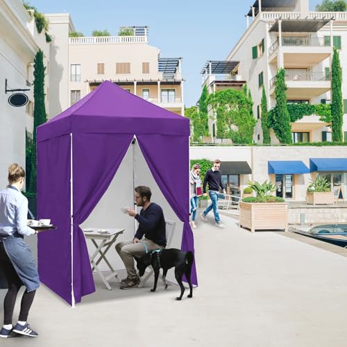 EAGLE PEAK 5x5 Instant Canopy with 4-Side Wall Panels, Small Pop up Portable Canopy Tent with Carry Bag, Light Weight Sun Shelter for Sports, Camping and Beach, Purple - color: Purple