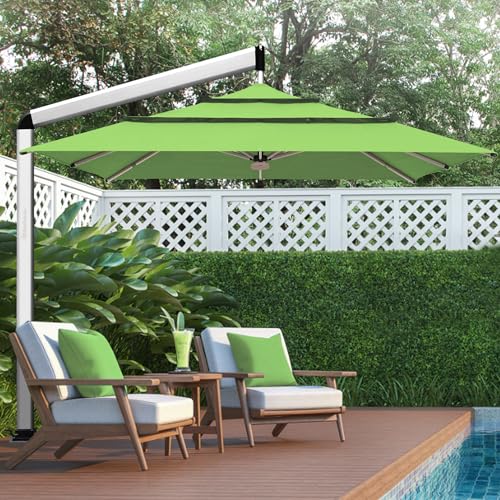 EliteShade USA Atlas 3-Tier 10x10FT Full Aluminum Cantilever Patio Umbrella for Outdoor Restaurant Garden Courtyard Deck Pool and Marketing with Light (No battery), Macaw Green - color: Macaw Green, style: 10FT Atlas