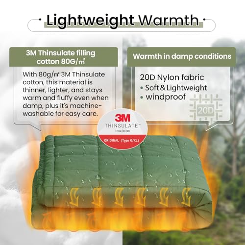 ONETIGRIS Camping Blanket with with Recycled Synthetic Insulation,Wearable Hoodie Blanket | Ultralight Water-Resistant Warm Camping Blanket for Outdoor, Hiking, Stadium - color: 2pcs-green