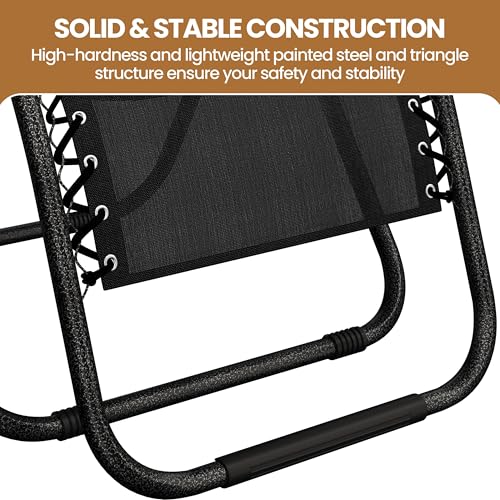 Yaheetech 26" Zero Gravity Recliners Outdoor Adjustable Folding Reclining Lounge Chairs w/Pillows, Cup Holder Trays and Carry Strap for Patio Backyard Beach New Black Set of 2 - color: Newblack