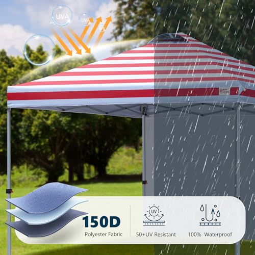 MASTERCANOPY Durable Pop-up Canopy Tent with 1 Sidewall (10'x10',Red Stripe) - color: Red Stripe, size: 10x10