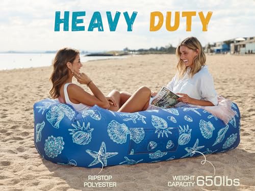 WEKAPO Inflatable Couch Air Lounger Chair - Camping & Beach Accessories, Portable Blow up Sofa for Hiking, Lawn, Indoor/Outdoor Movies & Music Festivals. Lightweight and Easy to Set Up Air Hammock - color: Sea Shell