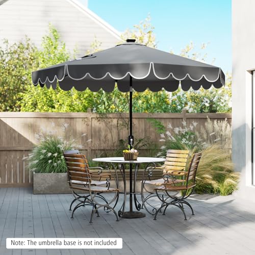 Tangkula 9 FT Solar Patio Umbrella, 2-Tiers Scalloped Outdoor Table Market Umbrella with 32 LED Lights, Vented Top, Tilt Adjustment, Crank, 8 Ribs for Backyard Poolside Deck Beach Lawn (Gray) - color: Gray, size: 9Ft