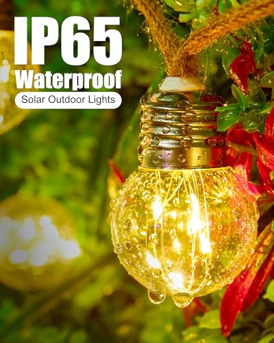 Brightown Solar String Lights Outdoor, 2 Pack 30Ft Vintage Hemp Rope Patio Lights with 15 Shatterproof Bulbs, 8 Light Modes Waterproof Hanging Lights for Backyard Fence Café Bistro Decor, Warm White - size: 60FT G45