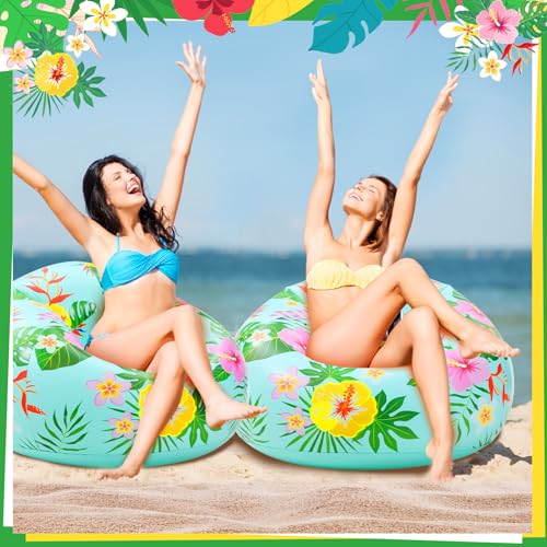 Lunmon 2 Pcs Blow up Chairs Hawaiian Inflatable Bean Bag Couch Luau Pool Chair Portable Lazy Sofa Seat Game Couch for Summer Movie Night Pool Camping Balcony Living Bedroom Reading (Flower) - style: Flower