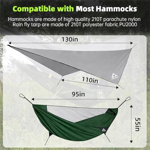 Camping Hammock with Mosquito Net and RainFly Tarp - 2 Person Hammock, Portable Parachute Nylon Hammock for Outdoor, Hiking, Backpacking, Backyard, Travel (Up to 500lbs) - Forest Green - color: Forest Green