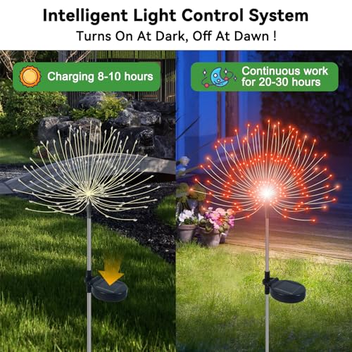 Slyuexu Solar Garden Lights Outdoor Waterproof, 2 Pack 120 LED Solar Firework Lights Decorative Garden Décor Outside for Flowerbed Pathway Party Christmas Decorations, Orange - color: Orange, size: 2 Pack