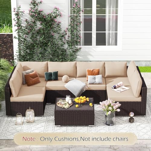 HOMREST Cushions for Outdoor Furniture,Replacement Cushion Pillow,Water-Repellent Sofa Cushion for 6-Seat Rattan Wicker Sectional Patio Conversation Sets,14-Piece Cushions Set for Outdoor Couch - color: Khaki, size: 6 Seat