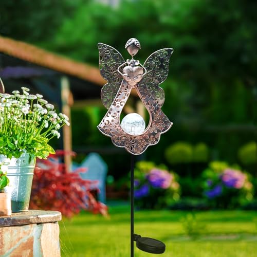 LEDs Solar Stake Lights for Garden Metal Warm White, Memorial Gift - Perfect as Remembrance & Sympathy Gifts (Angel-Bronze) (Angel) - style: Angel