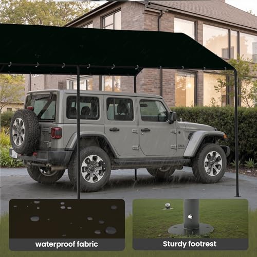 Carport, 10‘ x 20’ Heavy Duty Portable Garage All-Season Car Canopy, Outdoor Garage Boat Shelter Carport Canopy Party Tent w/Water-Resistant Tarp for Backyard (Black, 10' x 20' /no Side) - color: Black, size: 10' x 20' /no side