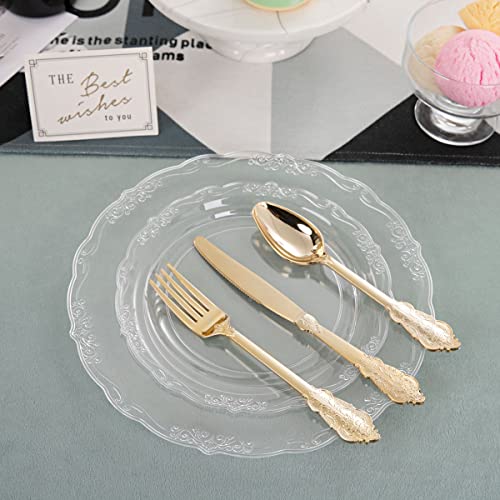U-QE 100 Pieces Clear Plastic Plates - Clear Disposable Plates - Premium Hard Plastic Plates for Party, Holiday and Party Use Including 50 Dinner 10 '' & 50 Dessert Platos 7.5 '' - color: Clear