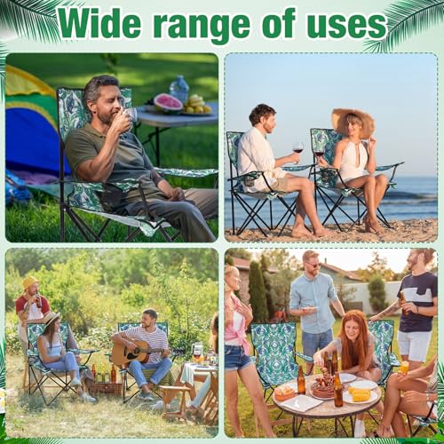 4 Pcs Folding Camping Chairs with Tropical Pattern Portable Outdoor Chairs with Armrests & Carry Bags, Travel Lightweight Installation-free Chair for Camping, Picnic & Beach (Tropical Green) - style: Tropical Green