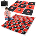 2-in-1 Giant Checkers Game & Tic Tac Toe Game Set, Outdoor Games with 4.6x4.6ft Machine-Washable Mat & 4 Ground Stakes - Perfect Backyard Games for Kids & Adults