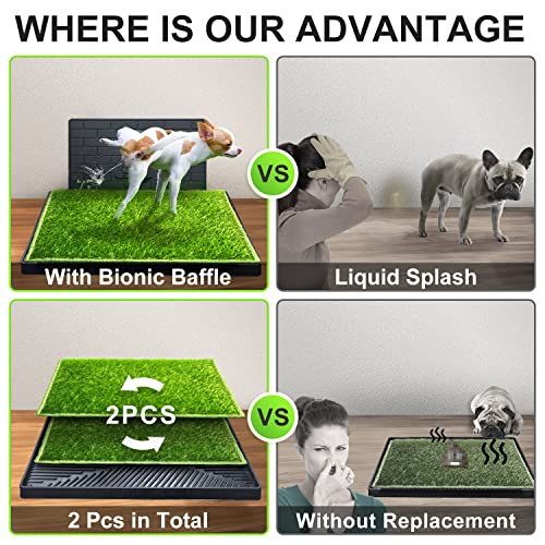 Hompet Dog Potty for Indoor or Porch, 2 Pcs Artificial Grass Training Pads with Pee Baffle, Reusable, Alternative to Puppy Pads, Portable Dog Litter Box for Small/Medium Dogs