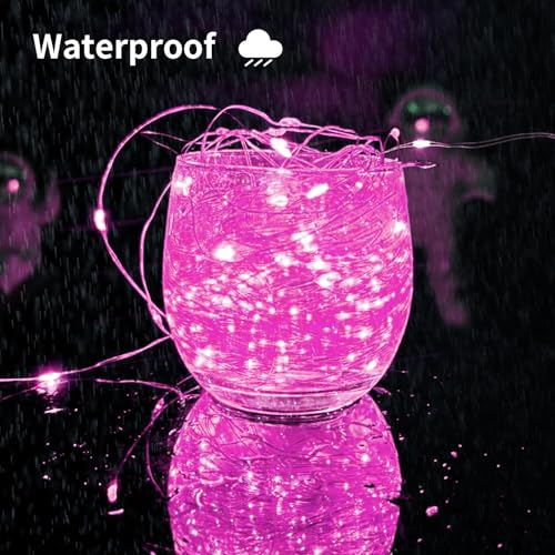 2 Pack Solar Fairy Lights Outdoor, 33 Feet 100 LEDs 8 Modes String Lights for Outside, Waterproof Solar Outdoor Light for Patio Yard Christmas Tree Halloween Wedding Party Decorations, Pink - color: Pink, size: 2 Pack 100 LEDs