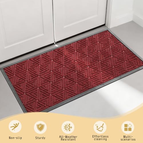 Yimobra Large Door Mat 47x24, All-Weather Waterproof Non-Slip Welcome Matt Outdoor, Heavy Duty Non Slip Doormat for Entryway for Patio and Garage Indoor, Easy Clean, Black Red - color: Black Red, size: 47x24 Inch