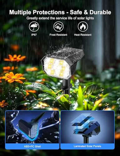 Brightown 4Pack Solar Spot Lights Outdoor [Cool & Warm Light 2-in-1], IP67 Solar Lights Outdoor Waterproof with 1800mAh, Two Mounting Methods Outdoor Solar Lights for Yard, Garden and Pathway - color: 2 Colors: Cool White & Warm White, size: 4 Pack