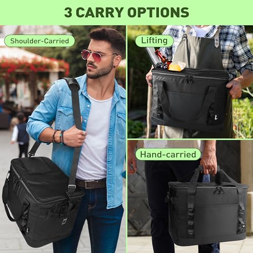 Tirrinia Large Cooler Bag Insulated, 48 Cans Leakproof Soft Camping Coolers, Portable Beach Cooler with Shoulder Strap for Picnic, Beach, Travel Road Trip - color: Black