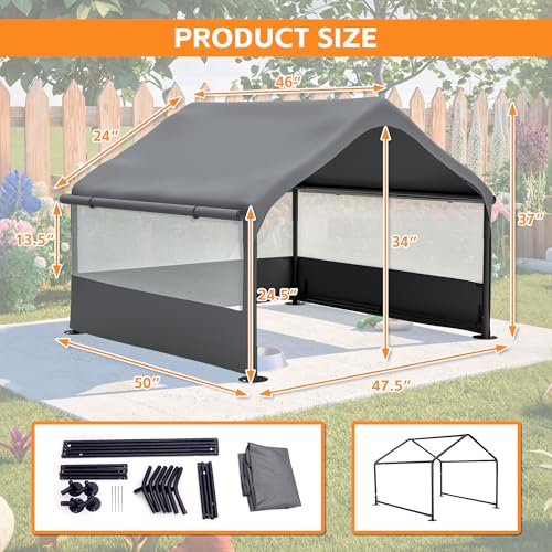 KEIKI Dog Shade Shelter Pet Tent Outdoor with 3-Sided Mesh Windows, Waterproof Sun Protection Pet House Animal Shelter for Dogs, Small Animals, 4'x4' x3.3', Gray - size: 47.5“x50"x37"
