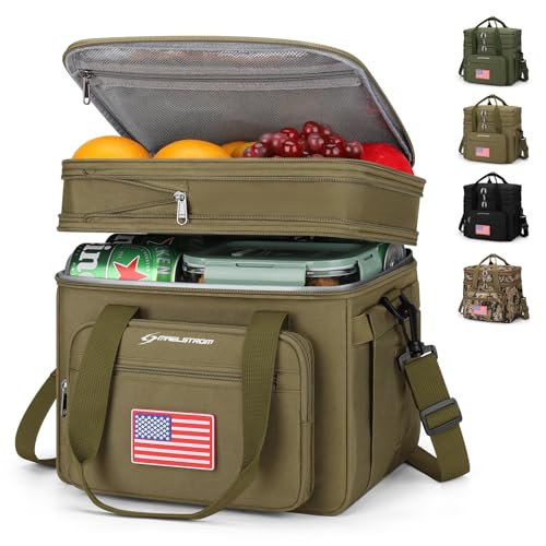 Maelstrom Lunch Box, 23L Insulated Lunch Bag, Expandable Double Deck Cooler Bag, Lightweight Leakproof Tote Bag With Side Tissue Pocket, Suit For Men and Women (H Khaki with DIY Hook-and-Loop) - color: H Khaki with DIY Hook-and-Loop