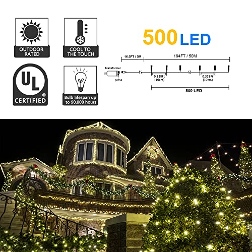 weillsnow 164Ft 500 LED Christmas Lights, Waterproof 8 Twinkle with Memory Functions Christmas Tree Lights for Indoor Outdoor Christmas Tree Garden Decoration (Warm White) - color: Warm White, size: 164FT