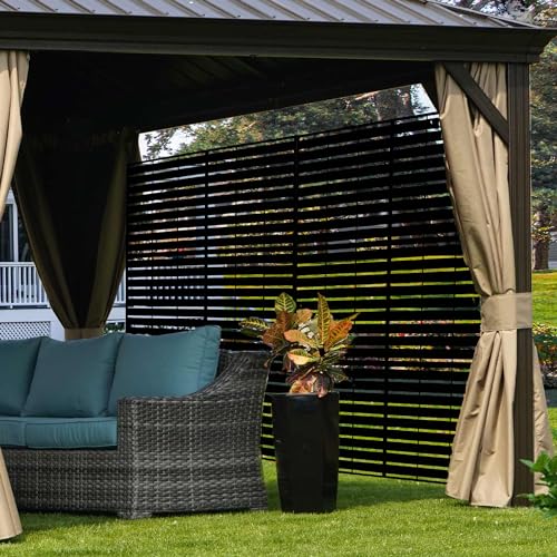 Kozyard Metal Privacy Screen 74" H x 47.2" W Decorative Outdoor Divider with Stand Panels Freestanding Screen Set for Deck Patio Balcony Garden Outdoor&Indoor(Black/Horizontal Slat) - color: Black/Horizontal Slat