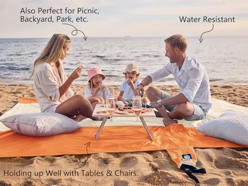 WEKAPO Beach Blanket Sandproof Waterproof, Extra Large Beach Mat, Oversized & Compact Sand Free, Quick Drying Beach Essentials for Vacation, Cruise, Picnic & Camping with Stakes - color: Orange, size: 9x10 Ft (1～8 Person)