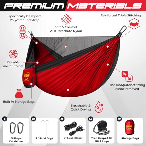 Camping Hammock Mosquito Net,Double & Single Portable Hammocks Hammocks with 2 Tree Straps,Hammock Tent for Travel Camping,Camping Accessories for Indoor Outdoor Hiking Backpacking Backyard Beach - color: Red&black, size: Large