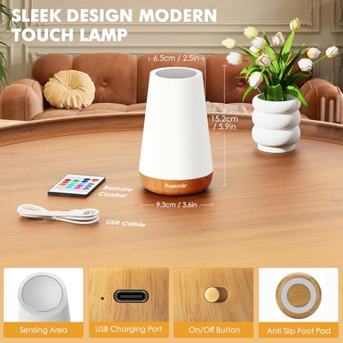Auxmir Rechargeable LED Night Light, Touch & Remote Control Bedside Lamp with 13 Colors, 5 Brightness Levels, Portable Table Lamp for Kids Baby Nursery, Bedroom, Bathroom, Camping, Light Brown - color: Light Brown