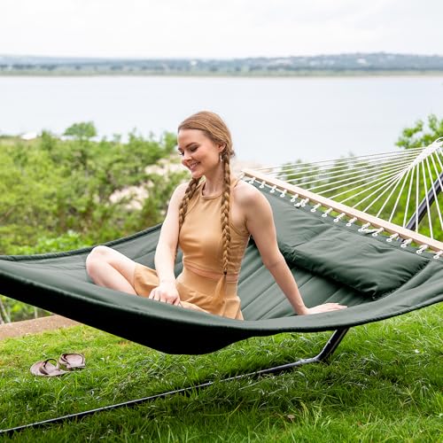 SUNCREAT Standing Hammock with 15 ft Stand, Hammocks for Outside, Gray Green - color: Gray Green, size: 15 ft Stand