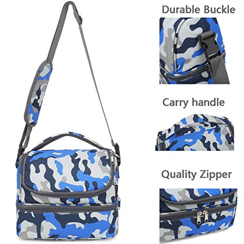 FlowFly Kids Double Decker Cooler Insulated Lunch Bag Large Tote for Boys, Girls, Men, Women, With Adjustable Strap, Blue Camo - color: Blue Camo