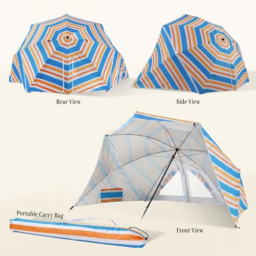 UPWELL Beach Tent Easy Set Up Canopy Sun Shelter Shade with UPF 50+UV Protection Portable Beach Umbrella Outdoor Sunwall with Sand Pockets for Fishing Backyard Camping(Holiday Glow) - color: Holiday Glow