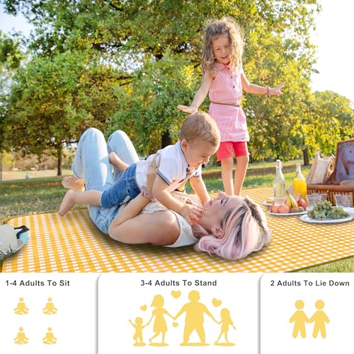 SAMSIER Outdoor Picnic Blankets Waterproof Foldable Sandproof, Large Gingham Cute Picnic Mat Washable Portable for Park Beach Camping Courtyard (Yellow, 60"×80") - color: Yellow, size: 5' x 6'8" (Rectangular)