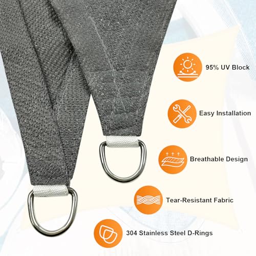 Artpuch Sun Shade Sail, 8'X12' Light Grey Rectangle Curved Edged Commercial Grade 185GSM Permeable Outdoor Shade Cloth for Deck, Backyard, Patio (Custom Sizes Made)