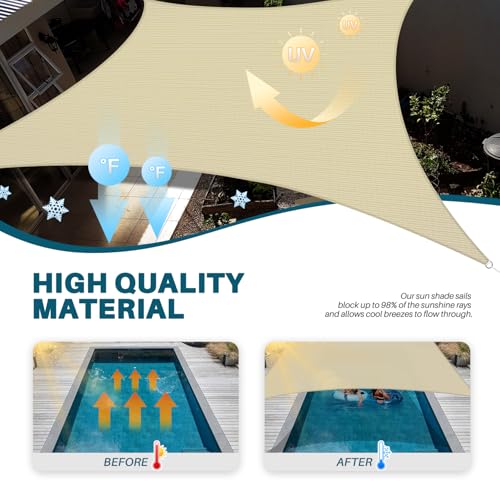 Coarbor 8'x8' Sun Shade Sail Outdoor Canopy Cover Rectangle Heavy Duty Shade Cloth for Backyard Yard Deck Patio Garden Outdoor, Beige - color: Beige, size: 8'x8'