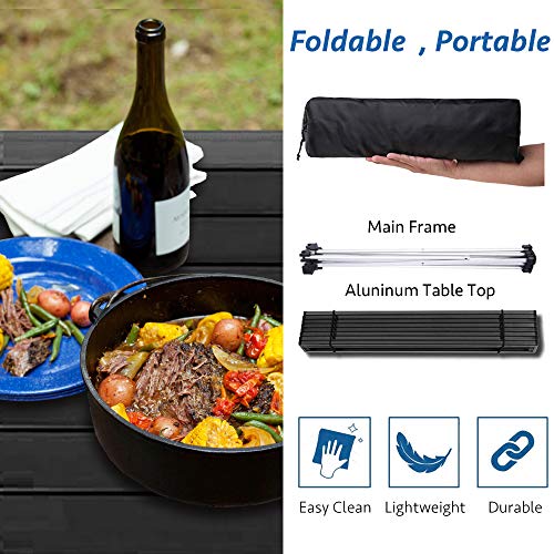 Grope Portable Camping Table with Aluminum Table Top, Folding Beach Table Easy to Carry, Prefect for Outdoor, Picnic, BBQ, Cooking, Festival, Beach, Home Use (Black-M) - color: Black, size: Medium