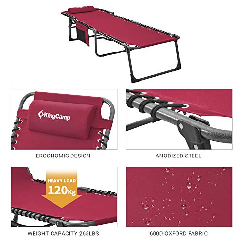 KingCamp Portable Folding Camping Cot Adjustable 4-Position Patio Reclining Lounger Chair with Pillow Pocket for Garden Yard Lawn Sunbathing Supports 265lbs - color: Urbanlite Wine-1 Pack